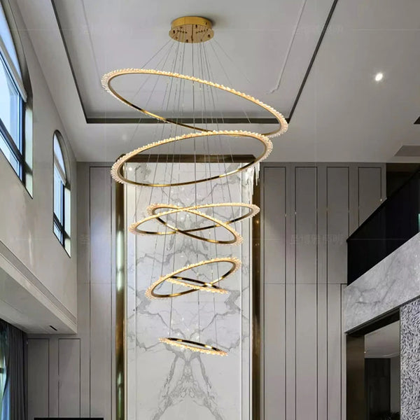 Rings Crystal LED Staircase Chandelier: Elegance-Staircase Chandelier