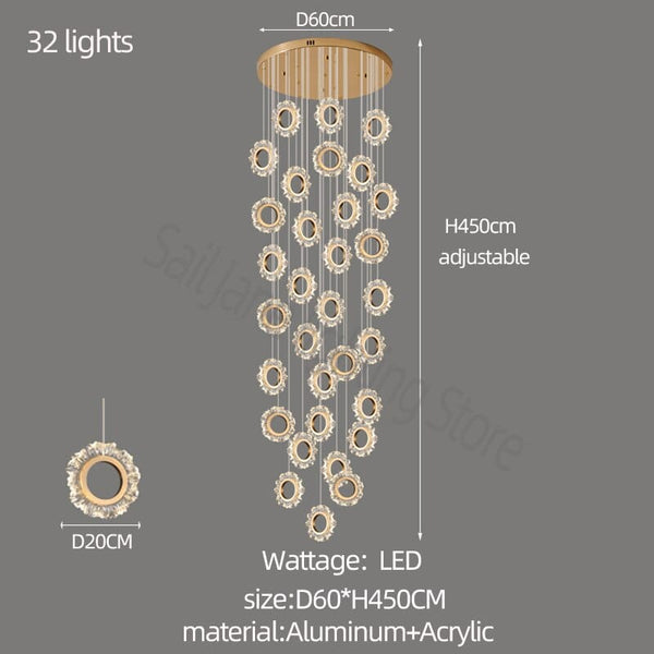 Rings LED Light Staircase Chandelier – Style Your Staircase-Staircase Chandelier