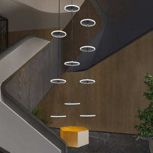 Rings LED Plate Staircase Chandelier-Staircase Chandelier