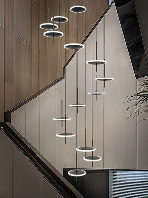 Rings LED Plate Staircase Chandelier-Staircase Chandelier