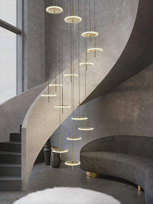 Rings LED Plate Staircase Chandelier-Staircase Chandelier
