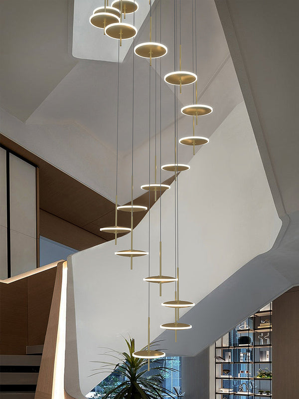 Rings LED Plate Staircase Chandelier-Staircase Chandelier