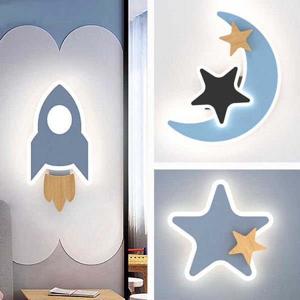 Rocket Moon Star Wall Lamp | Kid's room Lighting Decor-Kids Room Nursery Lighting