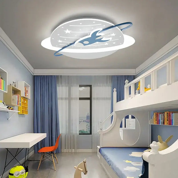 Rocket in Space Ceiling Light for Kids Room-Kids Room Nursery Lighting