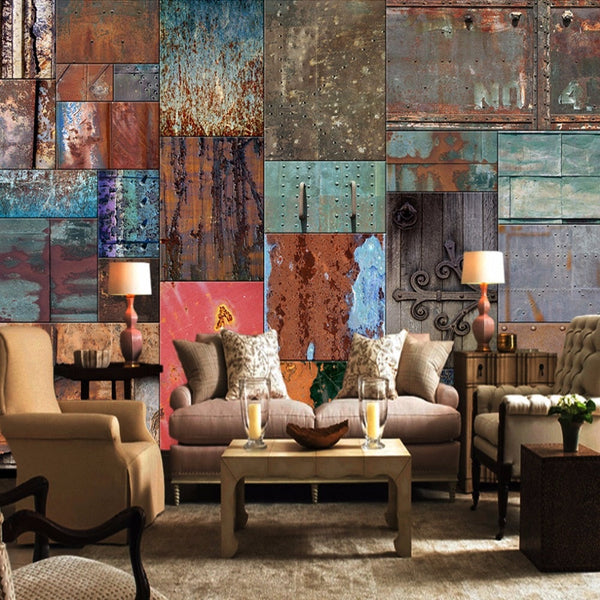 Rustic Elegance: European Style Iron Sheet Rust Wallpaper-Geometric Shapes Wallpaper