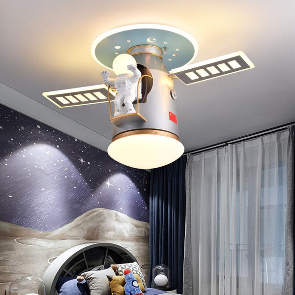 Satellite Earth Space Ship NASA LED Ceiling Lamp for Kids Room-Kids Room Nursery Lighting
