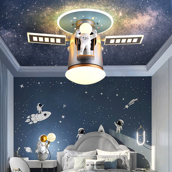 Satellite Earth Space Ship NASA LED Ceiling Lamp for Kids Room-Kids Room Nursery Lighting