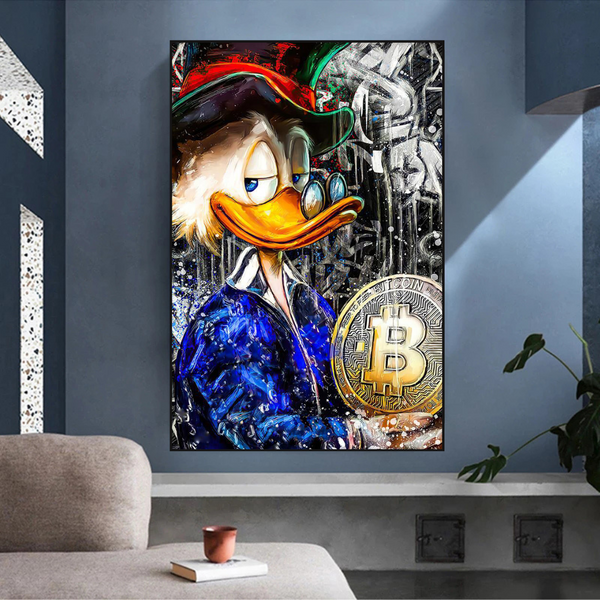 Scrooge McDuck Bitcoin Millionaire Canvas Wall Art-Wall Posters