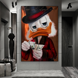 Scrooge McDuck Count Money Millionaire Canvas Wall Art-Wall Posters