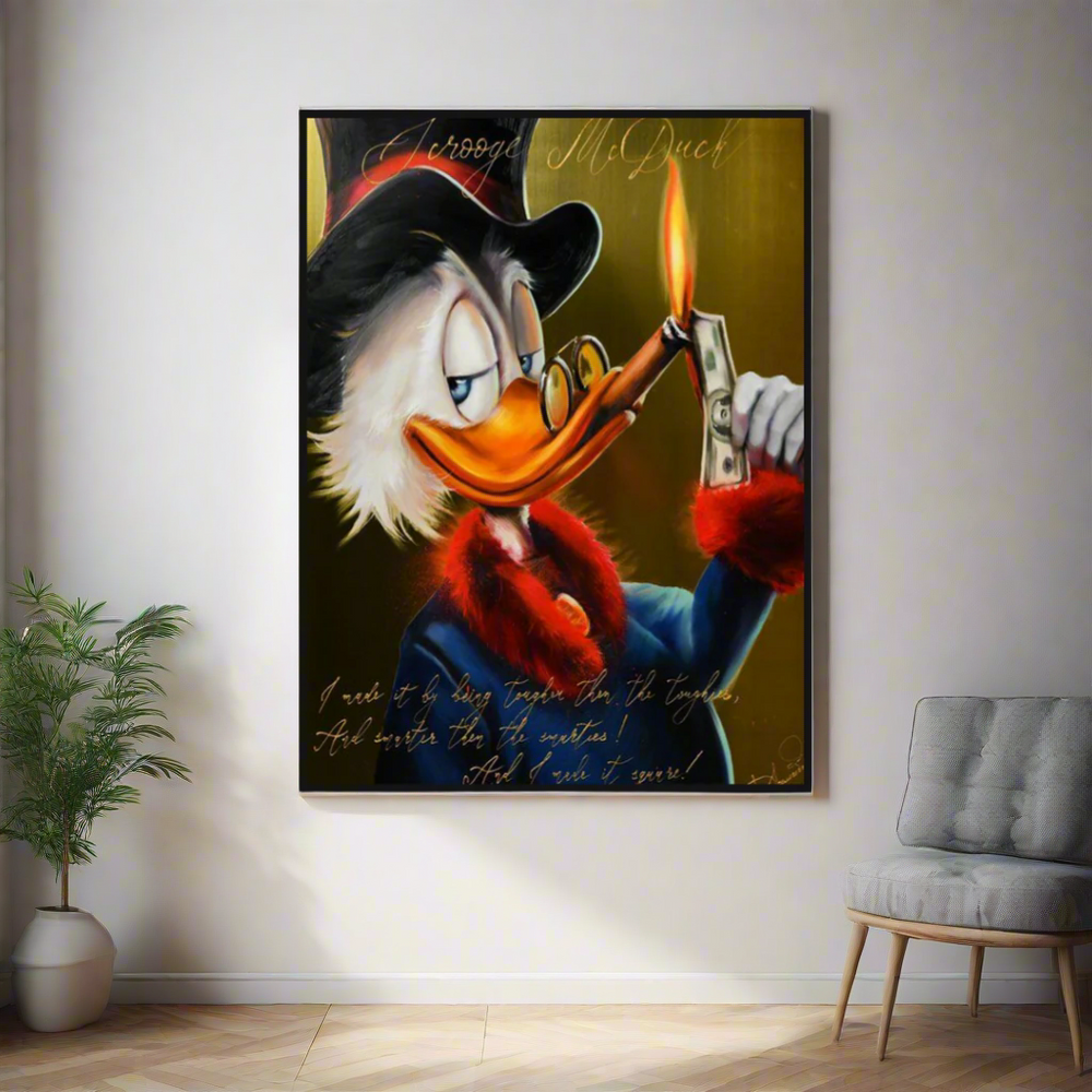 Scrooge McDuck Money Cigar Millionaire Canvas Wall Art-Wall Posters