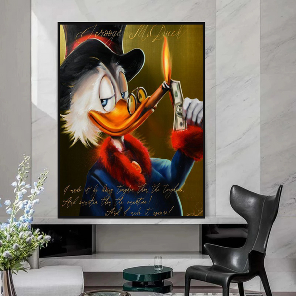 Scrooge McDuck Money Cigar Millionaire Canvas Wall Art-Wall Posters