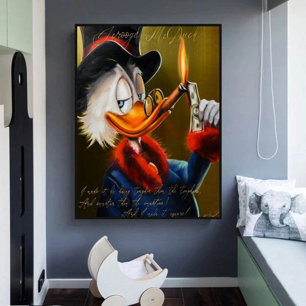 Scrooge McDuck Money Cigar Millionaire Canvas Wall Art-Wall Posters