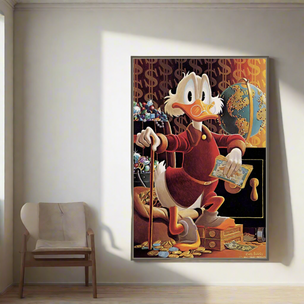 Scrooge McDuck Money Collector Millionaire Canvas Wall Art-Wall Posters