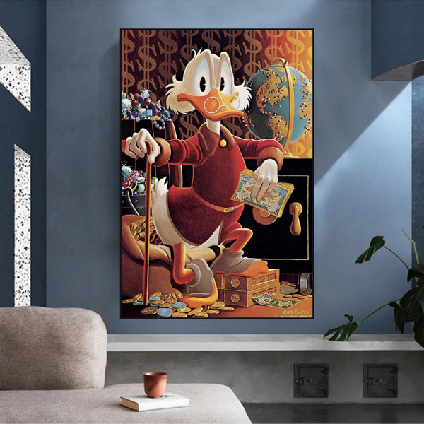 Scrooge McDuck Money Collector Millionaire Canvas Wall Art-Wall Posters