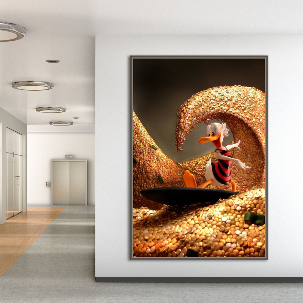 Scrooge McDuck Money Fountain Millionaire Canvas Wall Art-Wall Posters