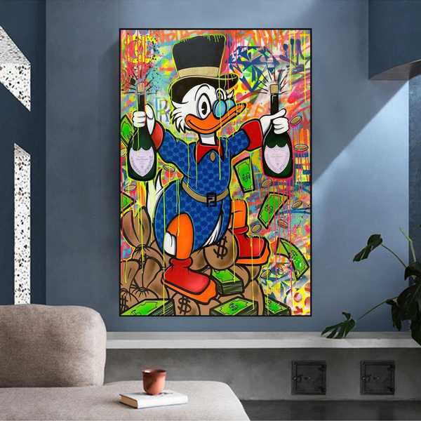 Scrooge McDuck's Champaign Celebration Canvas Wall Art-Wall Posters