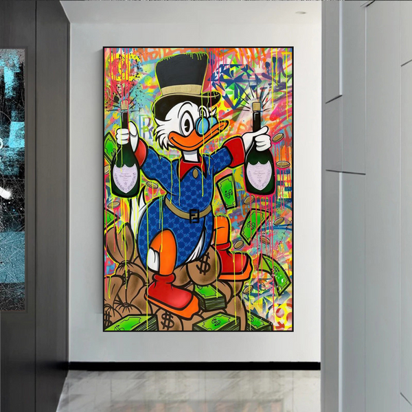 Scrooge McDuck's Champaign Celebration Canvas Wall Art-Wall Posters