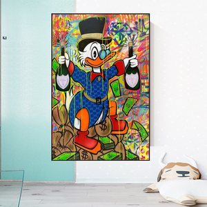 Scrooge McDuck's Champaign Celebration Canvas Wall Art-Wall Posters