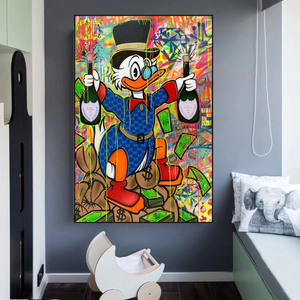 Scrooge McDuck's Champaign Celebration Canvas Wall Art-Wall Posters