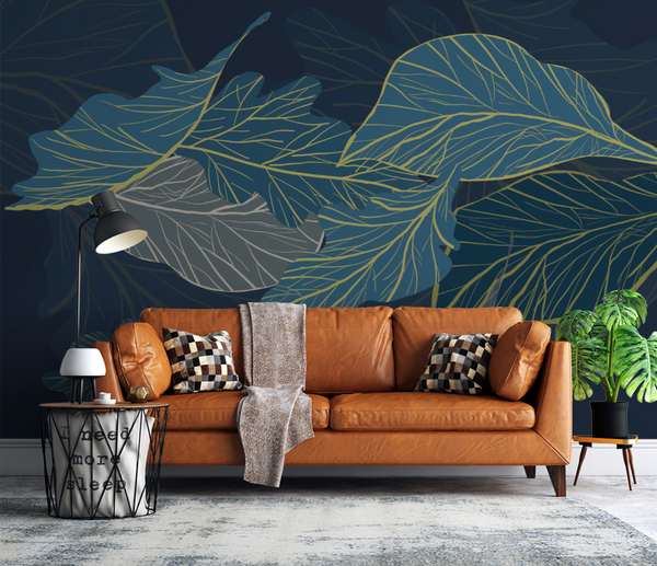 Sea Green Leaves 3D Wallpaper Murals: Transform Your Space-Flower & Leaf Wallpaper