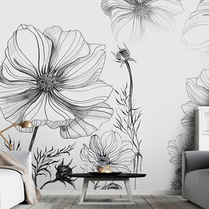 Sketch Flower Wallpaper Mural: Stunningly Unique Design-Flower & Leaf Wallpaper