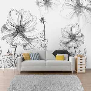 Sketch Flower Wallpaper Mural: Stunningly Unique Design-Flower & Leaf Wallpaper