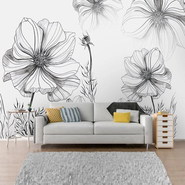 Sketch Flower Wallpaper Mural: Stunningly Unique Design-Flower & Leaf Wallpaper