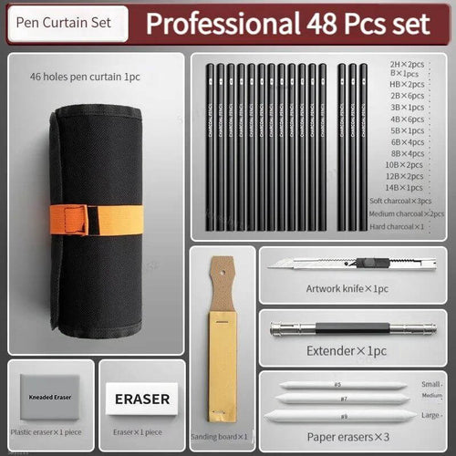 Sketch Pencils Set Roll Up Canvas Wrap Sketching Pencil-Pencil