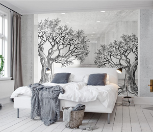 Sketchy Twin Trees Wallpaper Murals – Transform your space-Trees Wallpaper