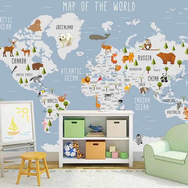 Skyland Nursery Light Blue and White World Map Wallpaper-Kids Room Wallpaper