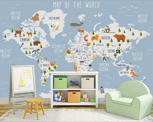 Skyland Nursery Light Blue and White World Map Wallpaper-Kids Room Wallpaper