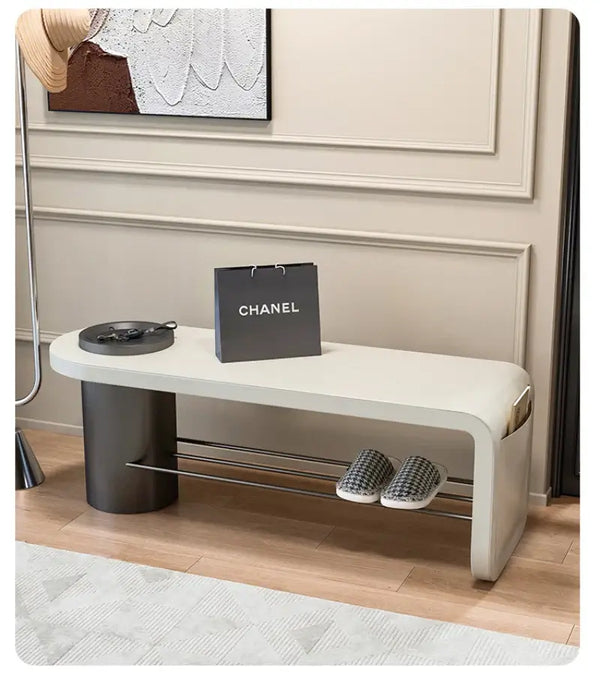 Sleek Leather Shoe Stool Bench – Comfortable and Modern-Bench