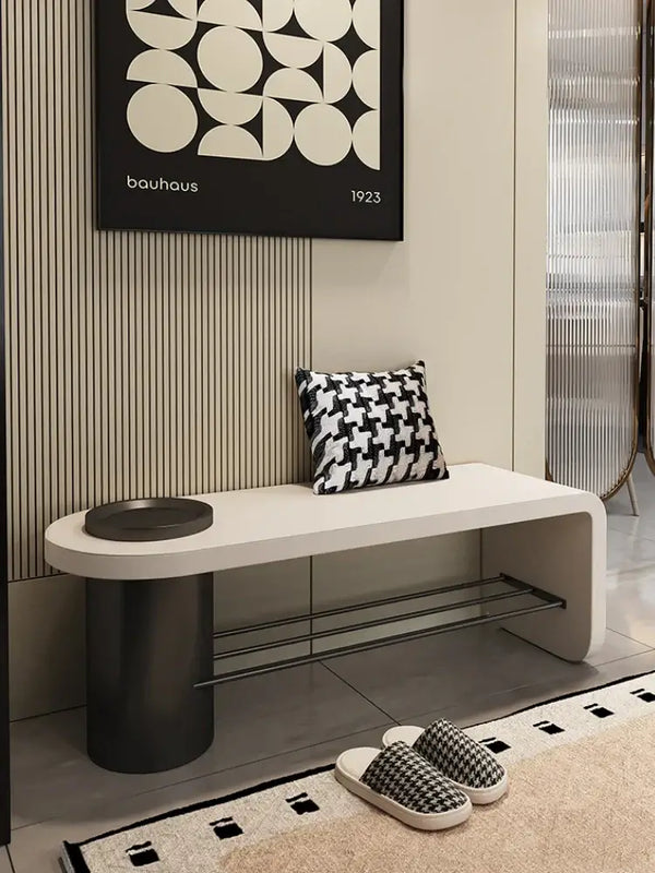 Sleek Leather Shoe Stool Bench – Comfortable and Modern-Bench