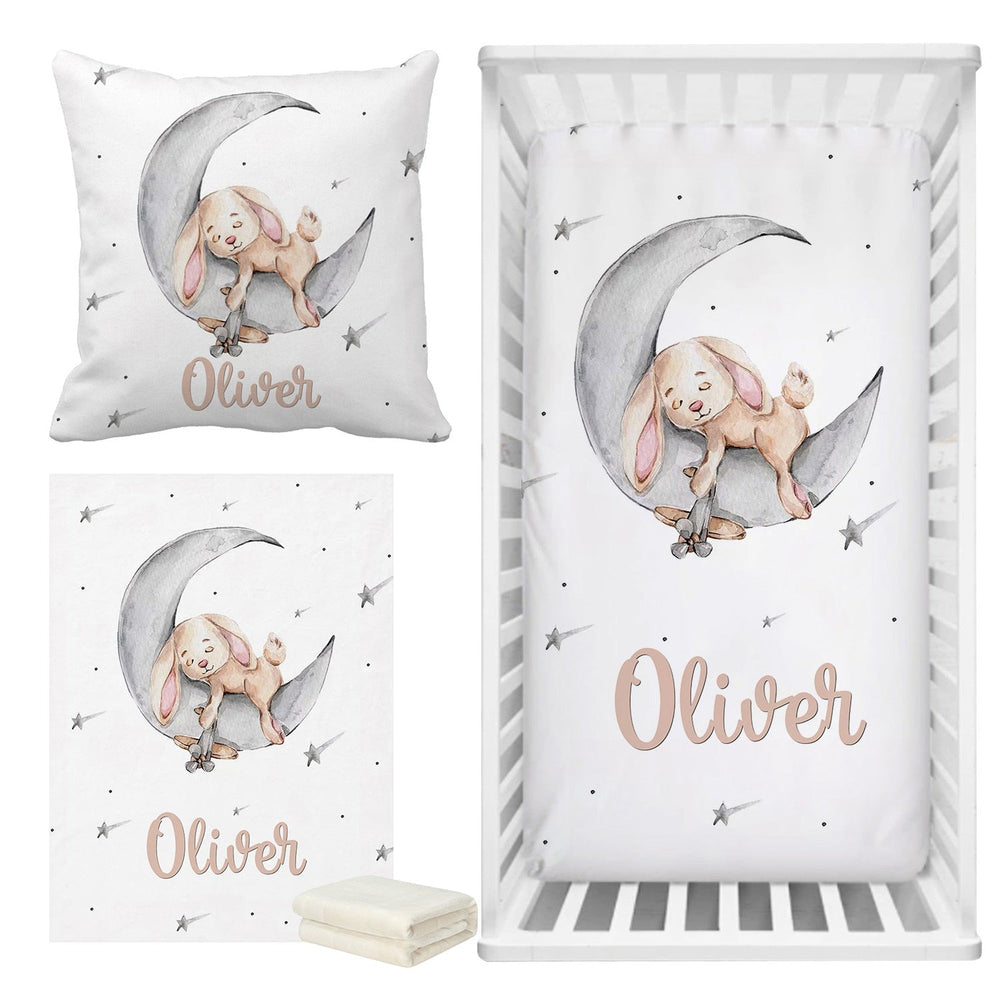 Sleeping Bunny Baby Name Cot Bedding Set | Baby Shower Gift Bedding Set-Crib Bedding