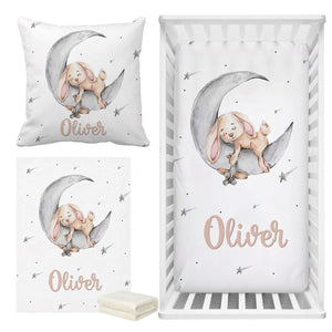 Sleeping Bunny Baby Name Cot Bedding Set | Baby Shower Gift Bedding Set-Crib Bedding