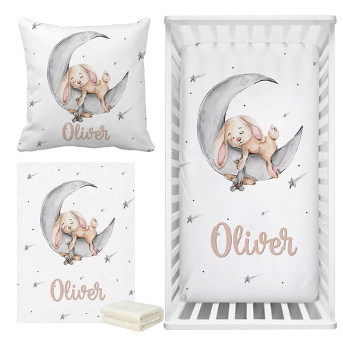 Sleeping Bunny Baby Name Cot Bedding Set | Baby Shower Gift Bedding Set-Crib Bedding