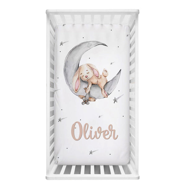Sleeping Bunny Baby Name Cot Bedding Set | Baby Shower Gift Bedding Set-Crib Bedding