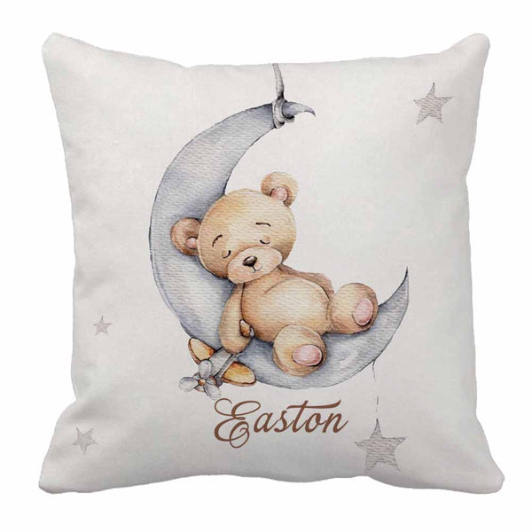 Sleepy Bear on Moon Baby Name Cot Bedding Set | Baby Shower Gift Bedding Set-Crib Bedding