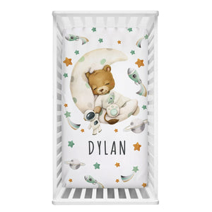 Sleepy Lion on Moon Baby Name Cot Bedding Set | Baby Shower Gift Bedding Set-Crib Bedding