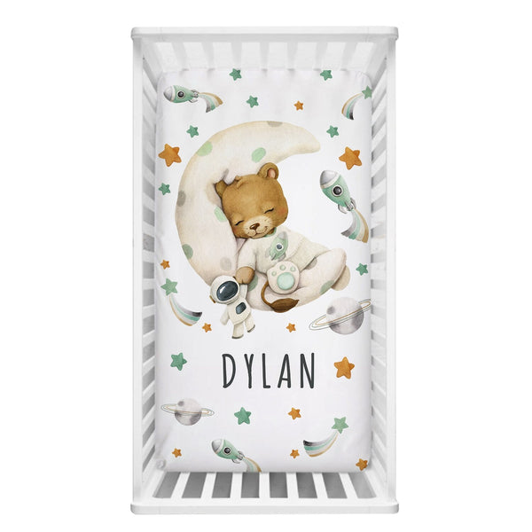 Sleepy Lion on Moon Baby Name Cot Bedding Set | Baby Shower Gift Bedding Set-Crib Bedding