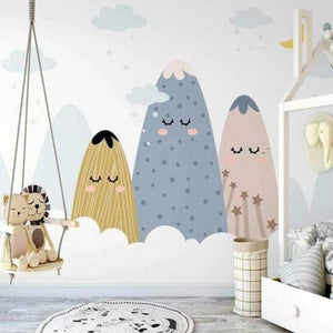 Sleepy Mountains and Moon Wall Mural for Baby Room-Kids Room Wallpaper