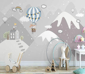 Snowy Peaks & Balloon Skies - Adventure-Inspired Wallpaper-Kids Room Wallpaper