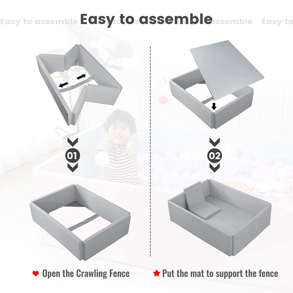 Soft Foam Foldable Grey Ball Pit Crawling Fence Children's Playground-Playpen and Ball Pits