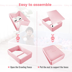 Soft Foam Foldable Pink Ball Pit Crawling Fence Children's Playground-Playpen and Ball Pits