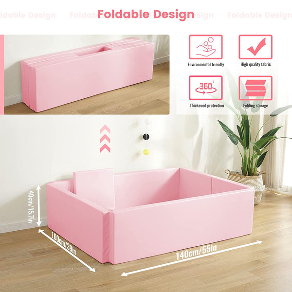 Soft Foam Foldable Pink Ball Pit Crawling Fence Children's Playground-Playpen and Ball Pits