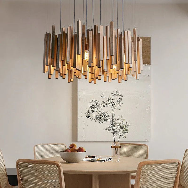 Solid Oak Wood Bars Hanging Chandelier-Ceiling Chandelier
