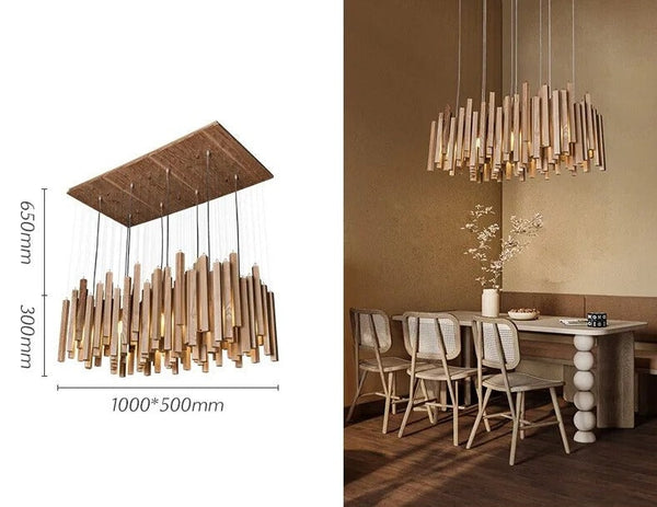 Solid Oak Wood Bars Hanging Chandelier-Ceiling Chandelier