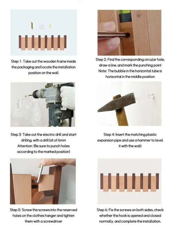 Solid Wood Clothes Hanging Wall Mounted Rack-Drying Racks & Hangers