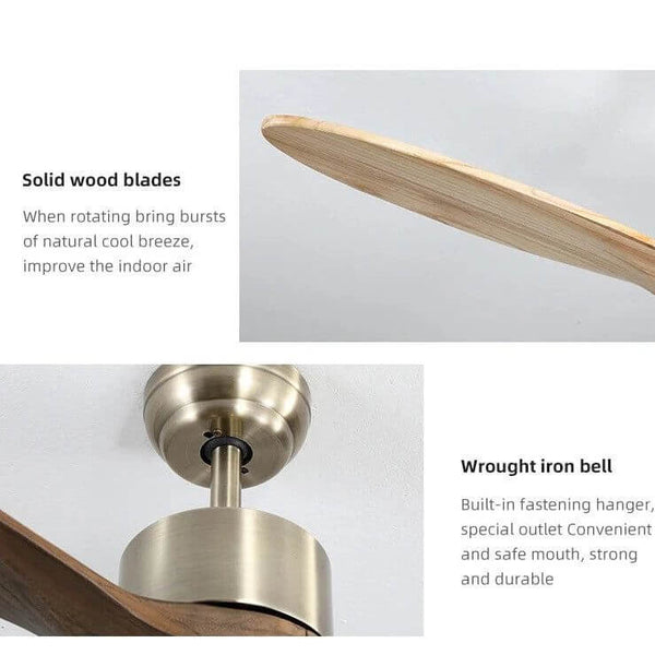 Solid Wooden Blade Ceiling Fan 60 Inch with Remote-Ceiling Fans