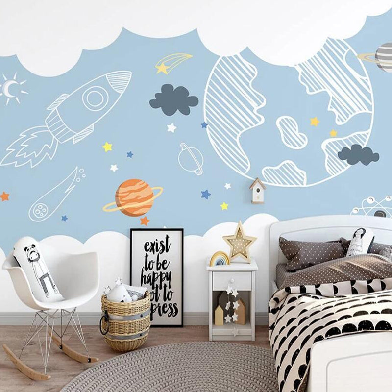 Space Adventure Sketch Nursery Wallpaper-Kids Room Wallpaper